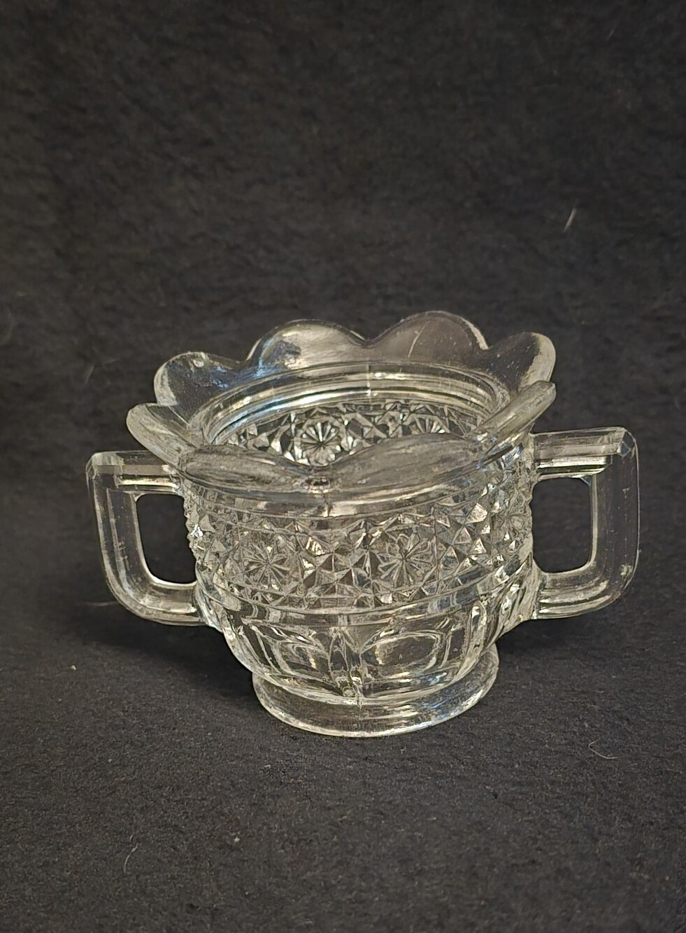Clear Glass Two-Handle Sugar Bowl - Classic Cut Design
